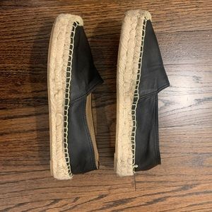 Ralph Lauren Black Calfskin Espadrille Flats, 7.5